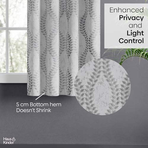 Image of haus & kinder Jacquard Window Curtain 5 Feet Long Pack of 1 Window Curtain, 5 Feet Curtain for Window (Silver Groove Embossed, Grey Floral Nature Design 130x152 CM)
