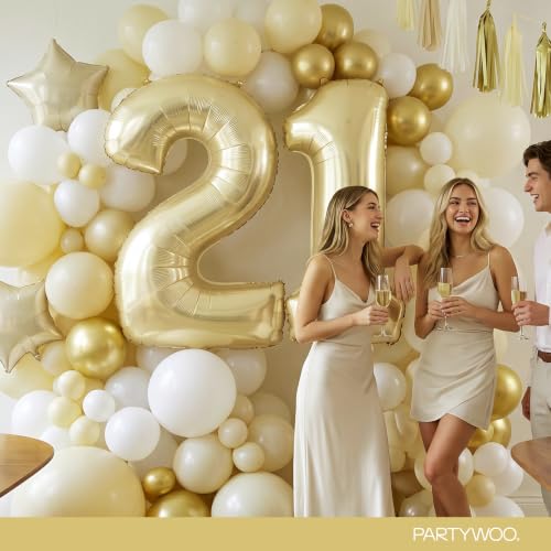 Image of PartyWoo Gold Number 21 Balloon 40 Inch 33pcs Metallic Gold Foil Star White