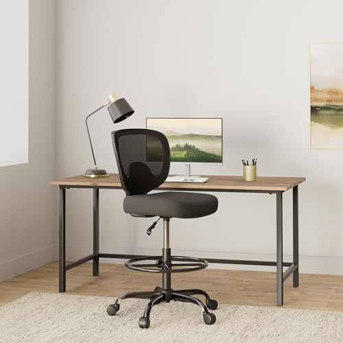 Primy Office Drafting Chair, Ergonomic Tall Desk Chair with Adjustable Height and Footrest Ring, Armless Mid-Back Standing Computer Chair Executive Rolling Breathable Mesh Chair fo image 3