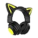 Jiakalamo Auriculares para videojuegos con orejas de gato, con luz LED, inalámbricos, Bluetooth 5.0, para juegos, color negro, 1 unidad