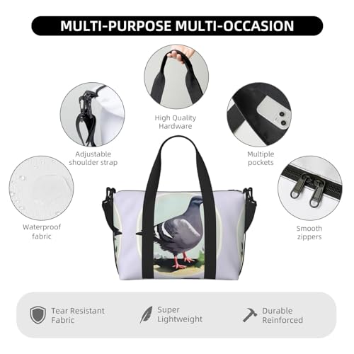Grey Pigeon Print Women Travel Duffel Bag, Large Weekender Carry-On Tote, Gym Workout Bag,Mommy Hospital Bag3