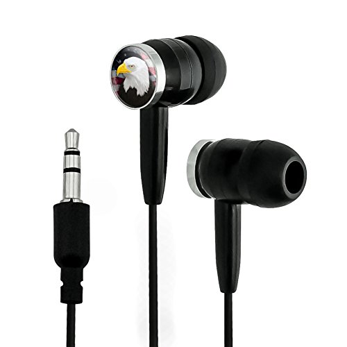 American Bald Eagle Flag USA Patriotic Novelty in-Ear Earbud Headphones - Black