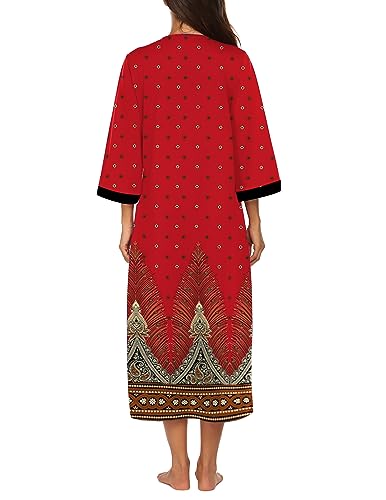 Image of Ekouaer Women Zipper Robe 3 /4 Sleeves Loungewear Dress Full Length Sleepwear Pockets Housecoat Nightgown Long Bathrobe