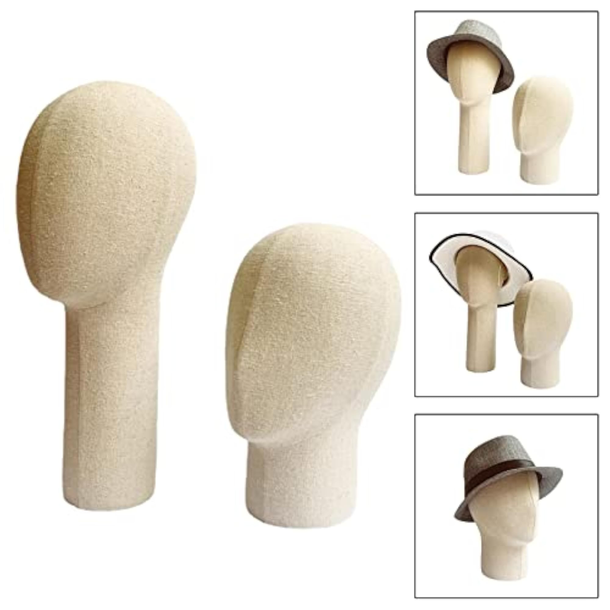 Set of 2 Linen Head Wig Displaying Stand for Headphone Display