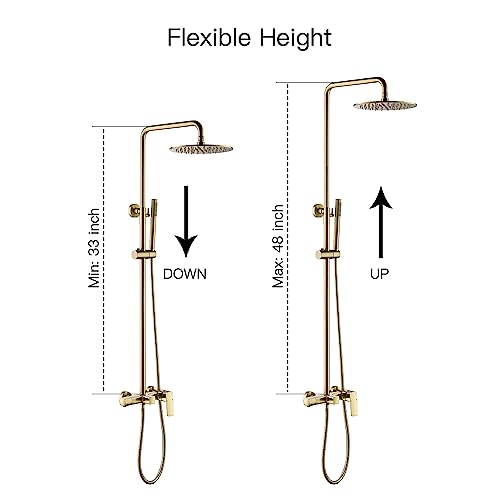 Rbrohant Brushed Gold Exposed Shower System With Tub Spout, 3-Functional Exposed Shower Fixtures With Brass Valve, Shower Height Adjustable, Wall Mounted, Rb0880 #TOP4