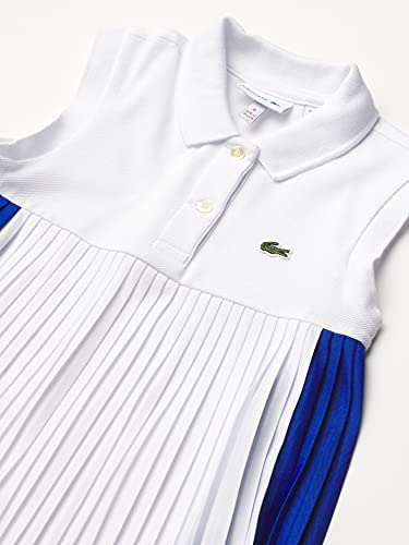 Lacoste Camisa polo plissada sem mangas para meninas, Lazuli/Branco, 4T