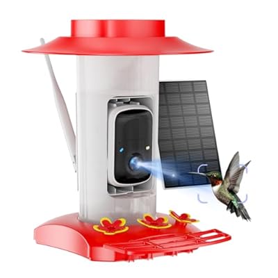 Hummingbird Feeder with Camera Outdoor, SV3C Hanging Bird Feeder with Ant Moat & Bee-Proof, HD 2K Solar Powered, AI Bird Identify, Instant App Alerts, Auto Capture, Hummingbird Lover Gifts, 21oz, Red