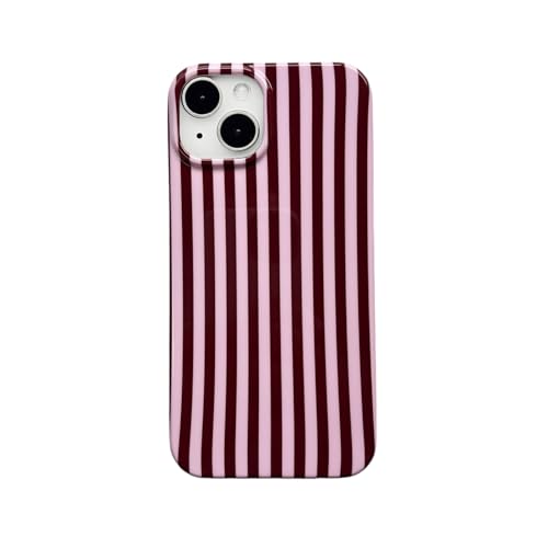 Coque iPhone 15 rayures roses protection antichoc esthétique tendance pour fille et femme 6.1"