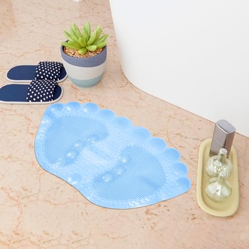 Image of Kuber Industries Bath Mat | PVC Bathroom Mat | Shower Bath Mat | Foot Shape Bath Tub Mat | Foot Massager Mat | Anti-Skid Floor Mat | Shower Mat | Pack of 2 | Sky Blue