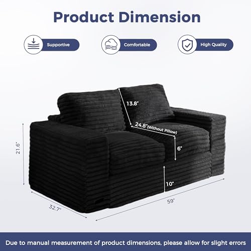 Image of MAXYOYO Loveseat Sofa Couch, Upholstered Bean Bag Chair Cloud Seat for Adults, Boneless Couch with Cushion & Pillows, Sofa in A Box, No Assembly Required, Faux Fur Black