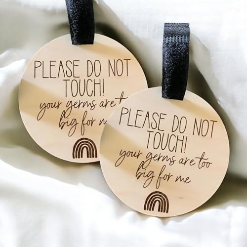 Image of Generic FELIXTA Please Do Not Touch Engraved Wooden Sign Your Germs Are Too Big For Me Stroller Sign Car Seat Tag, WHITE