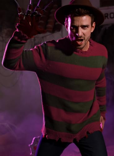 Arvilhill Men's Halloween Freddy Sweater Nightmare Costume Knitted Striped Pullover No Claws (S-3XL)2