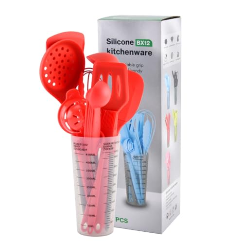 シリコンベーキングツール16点セット計量カップ付き泡立て器調理器具キッチン用品ブラックレッドピンクグリーンブルーモダンシンプル円形手作りお菓子作り (レッド)