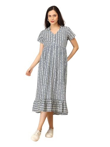 Image of The Mom Store Maternity and Nursing Dress | Pre and Post Pregnancy Dress | Zipper /Button Opening | Causal Wear | Trendy Stylish Dresses for New Moms