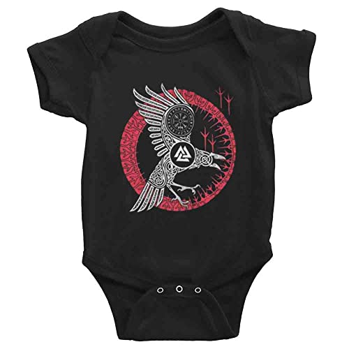Image of Norse Raven Viking Symbol Unisex Baby One Piece Bodysuit Short Sleeve Crawling Clothes D-Black