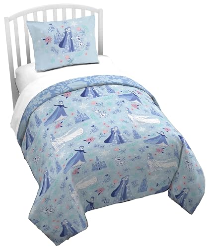 Jay Franco Kids Duvet Cover Set with Sham & Pillowcase Ultra-Soft Bedding for Room Decor Cover ONLY Comforter NOT Included Blue - Frozen 2 Piece Twin