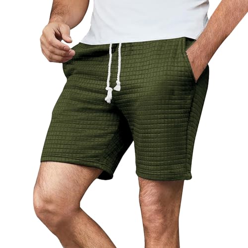 xoxingysm Mens Casual Shorts 2024 Fashion Waffle Classic Fitted Summer Shorts with Pocket Beach Shorts Running Bermuda Shorts