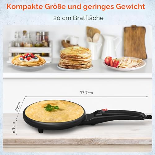 Foto von SNAILAR Crepes Maker, Elektrischer CrêpeMaker mit Griff, Antihaftbeschichtung, Heizfläche mit Ø 20 cm, 800W, Automatische Temperaturkontrolle, Einfache Bedienung, Für Crepes, Pancakes und Taccos.