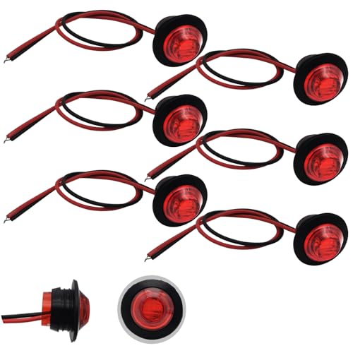 CTRICALVER Feux de Gabarit LED, 12V/24V Universel Imperméable Feux Indicateurs de Position Rond 6pièces, Rouge LED Côté Marqueur 3/4 Pouce Convient pour...