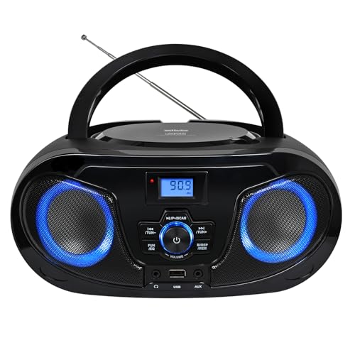 Silva Schneider MPC 25.7 BT – Tragbarer CD-Player mit Bluetooth, UKW-PLL-Radio, USB-MP3 Wiedergabe, Stereo Sound, 5 Klangprofile, LCD-Display, LED-Beleuchtung, Netz- &...