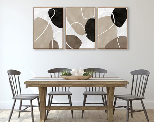 Minimalist Abstract Boho Wall Art - Natural Framed Abstract Canvas Picture Stone Painting Rock Line Artwork Modern Geometric Canvas Prints for Home Wall Decor 20" x 28" * 3 Tan Brown Grey Black by yearainn - Used condition - Image 4