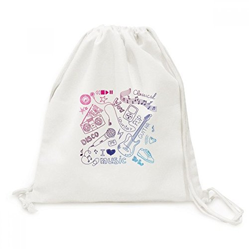 Sac à cordon motif casque de musique en toile imprimée DIYthinker pour le voyage et le sport