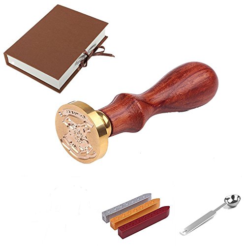 Onerbuy Retro Wax Seal Stamps Kit Vintage Crafts Stamp Sealing Maker Set de boîte Cadeau (Rouge & Or)