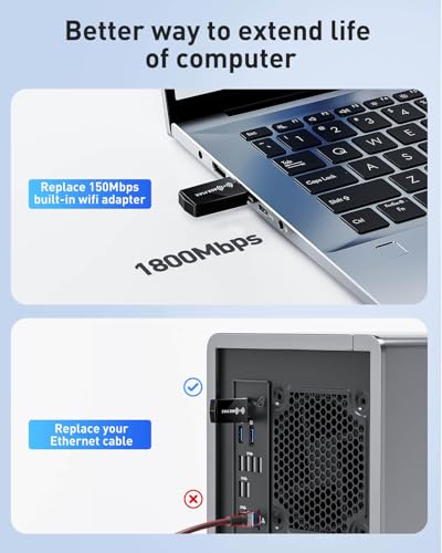 Nineplus Usb Wifi Adapter For Desktop Pc - Ax1800 Wifi 6 Adapter 5Ghz 2.4Ghz Usb 3.0 Wifi Adapter Wireless Network Adapter For Desktop Computer Laptop Wifi Dongle Wifi Antenna For Win11/10 Wireless Adapter thumb #4