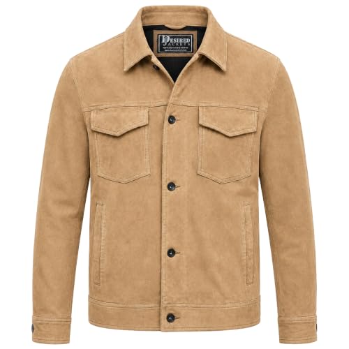 Image of Men's Suede Leather Jacket Real Lambskin Suede Casual Leather Jackets For Men Suede Trucker Coat for Mens