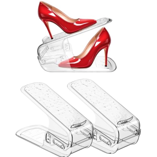 Adjustable Height Shoe Organizer/Organiser/Shoe Shelf/Rack/Space Saver – Dual Layer Plastic Shoe Stand for Home, Closet & Entryway (2)