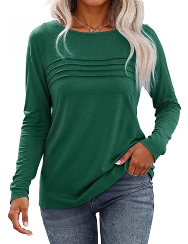 Gyabnw Camiseta Manga Larga Mujer con Cuello Redondo Basicas T Shirt Plisada Tops Mujer Elegantes Casual Ropa Blusas Color Sólido