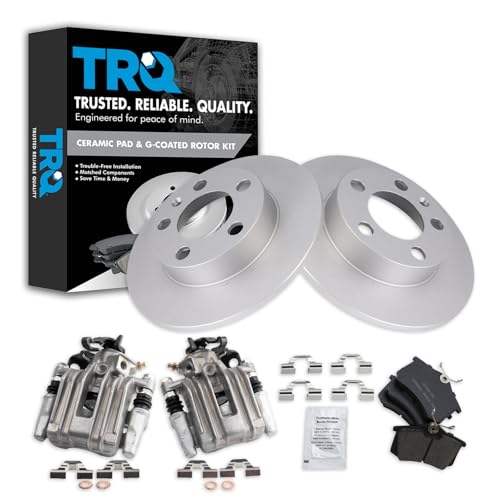 Image of TRQ Rear Brake Pad and Rotor Set Ceramic Solid Rotors Calipers