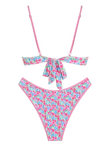 Image of ZAFUL Women High Cut Bikini Sets String Sexy Swimsuit Two Piece Underwire Bathing Suit Brazilian Cheeky Cut Out Cute Swimwear