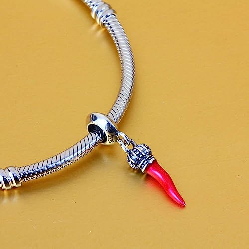 2025 Italian Horn Charms Dangle fit Pandora Lucky Bracelet, 925 Sterling Silver Italy Red Chili Pepper Pendant Beads with Regal Crown, Gifts for Grandma/Travel/Good Luck/Christmas3