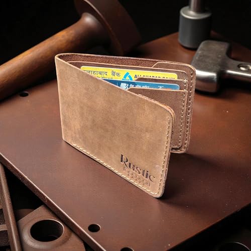 Image of Men's Bi-Fold Wallet - Genuine Rustic Brown Leather, 6 Card Slots & Cash Compartment, Easy Access Design, Hand Crafted- Stylish & Durable Wallet Gift