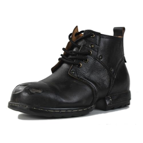 Image of Men's Grippy Black Iron Piece Toe-tipped Design Chukka Boots Lace-up Motorcycle Casual Leather Dress Ankle Boot for Men Fashion 6015-3-A-R