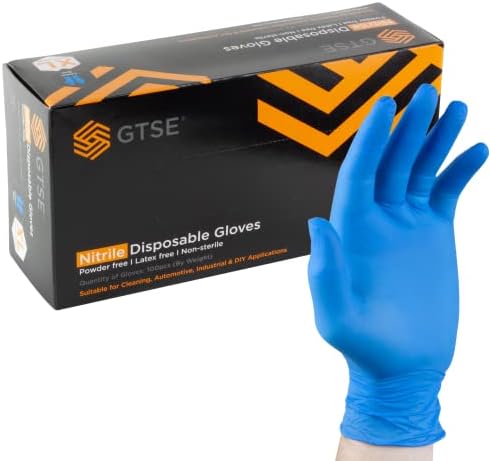 GTSE Blue Nitrile Gloves, Heavy Duty, Latex & Powder Free Disposable Gloves, Box of 100, Size Extra Large (XL) Suitable for Cleaning and Mechanics