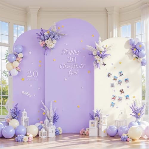 Cream Purple Arch Backdrop Cover Set of 3 Party Wedding Arch Covers Stretchy Backdrop 6FT 6.6FT 7.2FT Baby Shower Bridal Shower Photo Birthday Beige Lavender Arch Stand Cover Spandex