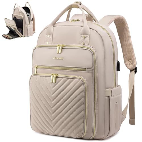 LOVEVOOK Laptop Backpack Women Teacher Backpack,15.6 Inch Laptop Bag with USB Port,Waterproof Daypack for Work Travel Antiquewhite