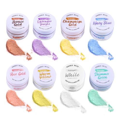 Edible Glitter Set 8 Colors, Food Grade, 4g/bottle, Sujoygar, Shimmer Edible Glitter for Drinks, Cake, Cocktail, Baking, Strawberries, Chocolates