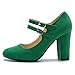 Women's Mary Jane Pumps, Double Strap, Chunky Block High Heel, Round Toe, 3.54 Inch Dress Shoes Suede Green 24.72cm insole - US 8