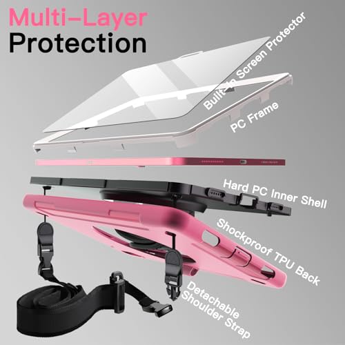 Image of JETech Cover Case for iPad (A16) 11th /10th Generation (2025 /2022) with Built-in Screen Protector, Protective Shockproof Rugged Tablet Cover, 360 Degree Rotating Hand Strap Stand (Pink)