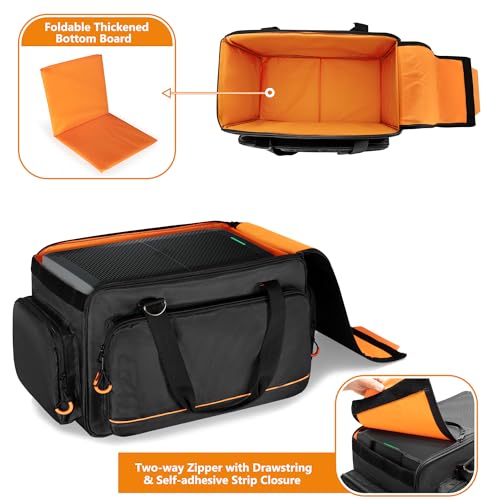 Image of GRAOSO Speaker Carrying Bag Compatible with Mackie Thump Go 8 inch, Loudspeaker Storage Bag with Removable Bottom Board, Padded Handle and Shoulder Strap, Multiple Pockets for Microphone, Cable, Black