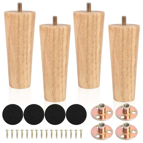 SWoob Wooden Furniture Legs Set of 4 Sofa Legs 15cm/6inch Solid Wood Furniture Legs Replacement Feet Table Legs with Silent Pad Plate & Screws for Sofa Coffee Table Dressing Table
