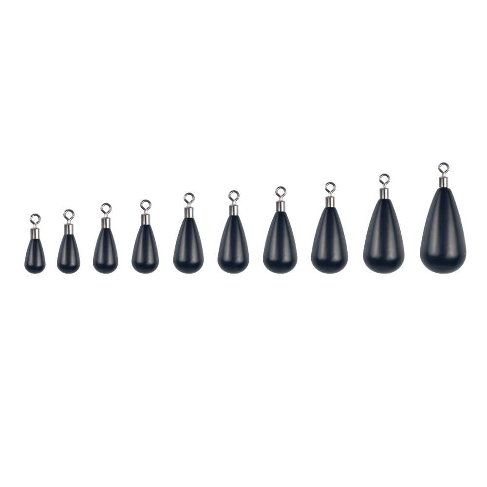 MUUNN 10 Pack Tungsten Free Rig Tear Drop Shot Weights,Free Rig Fishing Sinkers kit for Drop Shot Rig,97% Density Tungsten Fishing Weights