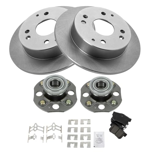 Image of TRQ Rear Brake Pad and Rotor Set Ceramic Rotors Wheel Hub Bearing Assembly Compatible with 1998-2002 Honda Accord