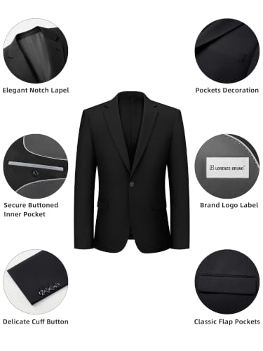 Image of Mens Suit 2 Piece Suits for Men One Button Slim Fit Solid Jacket & Pants Tuxedo Set Business Wedding Party Prom