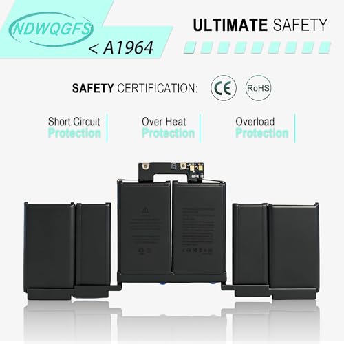 Image of A1964 A1989 Battery Replacement for MacBook Pro 13 inch (Mid 2018, 2019) A2251 (2020) 58.2Wh 11.41V Li-Polymer Compatible with EMC 3214 3358 3348 MR9Q2LL /A MWP42LL /A