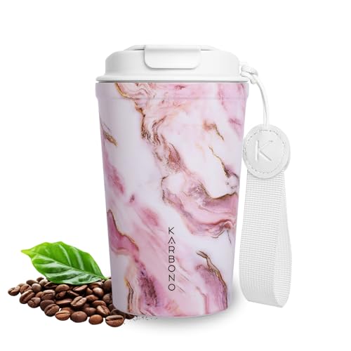 KARBONO | Vaso Termo Café para llevar 400ml - Vaso Termico Antigoteo, Acero 18/10 | 316 - Taza Termica acero inox sin BPA Hermético Antiderrames para Café Frío y Caliente, Leche y Té (Glam Marble)