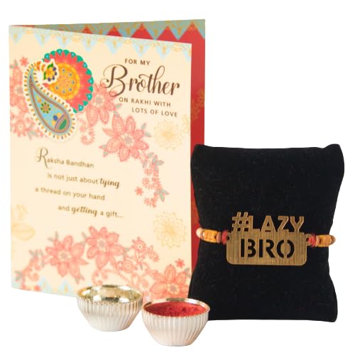 Image of ARCHIES Rakhi for Brother Rakshabandhan Combo of 1 Lazy Bro Rakhi with 1 Roli & Chawal Set-10gm & Greeting Card (Pack of 3) for Bhaiya|Bro|Bhai